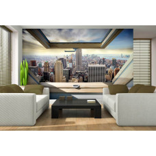 Eine Fototapete mit einem Blick auf New York in einer Stadt Stil für das Wohnzimmer.