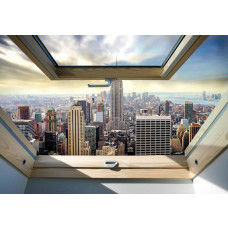 Fototapete mit einem Blick auf New York durch ein Oberlicht, 3D-Effekt für zusätzliche Tiefe.