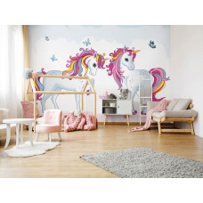 Fototapete mit Einhörnern für Kinderzimmer und Mädchenzimmer.