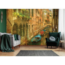Eine Malerei Fototapete von Venedig mit Gondeln und Kanälen für das Wohnzimmer.