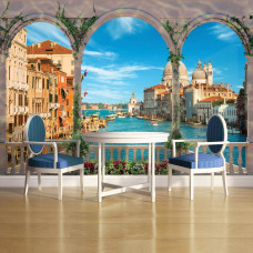 Eine Fototapete von Venedig und dem Canal Grande mit 3D-Terrassenansicht.