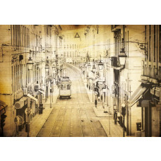 Stadt im Vintage-Stil, alt gerendert auf einer Fototapete für eine nostalgische Atmosphäre.