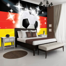 Fototapete mit Deutschlandflagge und Fußballmotiv, geeignet für Jugendzimmer, Kinderzimmer und Schlafzimmer.