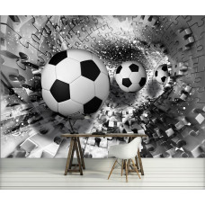 Fototapete eines silbernen Fußballpuzzles und Tunnels, geeignet für Kinderzimmer und Schlafzimmer.