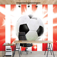 Fototapete mit rotem und weißem Fußball für Kinder, geeignet fürs Büro.