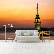 Fototapete eines Istanbuler Leuchtturms mit Blick auf das Meer für das Wohnzimmer.