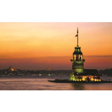 Fototapete eines Istanbuler Leuchtturms mit Blick auf die türkische Küste.