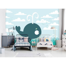 Eine Fototapete mit einem Wal im Meer-Thema für das Babyzimmer und das Schlafzimmer.