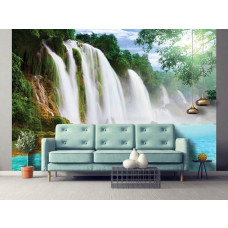 Eine Fototapete mit einem Dschungel-Thema und Wasserfall für das Wohnzimmer und Schlafzimmer.