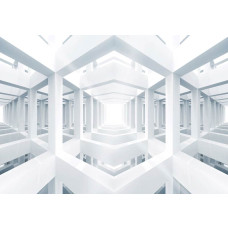 Weißer Raum, 3D-Fototapete mit geometrischen Formen und einem futuristischen Design.