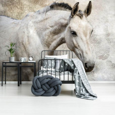 Eine Fototapete mit einem weißen Pferd für das Kinderzimmer.
