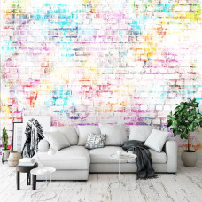 Fototapete einer Graffiti-Wand mit Ziegeln und Wandmalerei im Wohnzimmer.
