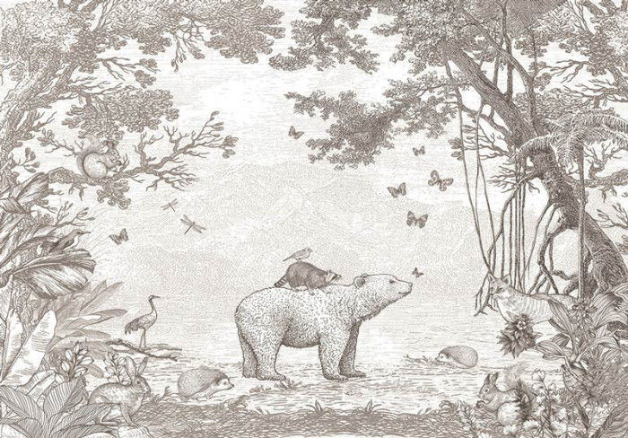 Waldtiere Tapete | Taupe