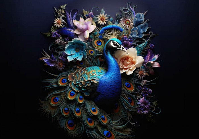 Pfau und Blume Fototapete