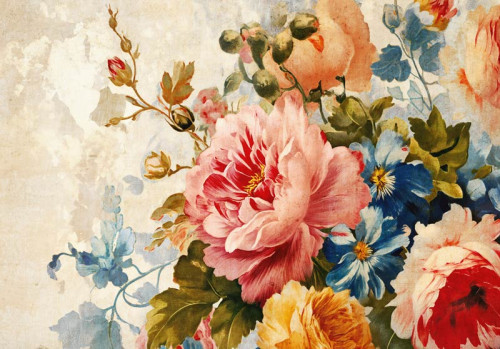 Fototapete einer luxuriösen Blumenkomposition mit Pfingstrosen, in einem eleganten Stil.