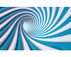3D Fototapete einer Spirale in blauen und weißen abstrakten Formen.