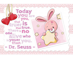 Fototapete mit Häschen und Sprüchen, fröhlich und bunt.