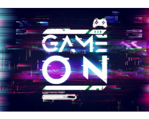 Gaming-on-the-go mit verspielten Spielelementen, Controllern und einem lebendigen Hintergrund, ideal für ein Gamer-Zimmer.