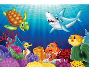 Unterwasserwelt Fototapete mit Meerestieren in einem Aquarium für Kinder.