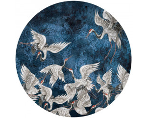 Luxuriöse abstrakte Kranichkunst in bunten Farbtönen auf einem Wandkreis.