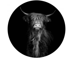 Schwarz-Weiß-Bild eines schottischen Highlanders, mit scharfen Details und starken Kontrasten auf dieser Kreistapete.