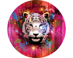Een tijger afgebeeld in kunststijl op een unieke behangcirkel voor dierenliefhebbers.