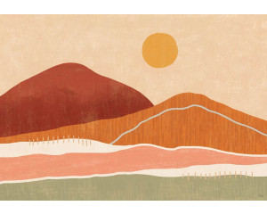 Fototapete mit einer Boho-Landschaft mit sanften Hügeln in erdigen Tönen und weichen Linien.