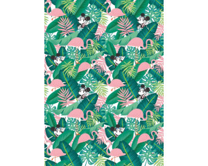 Tropische Minnie Mouse Fototapete mit bunten Blumen, perfekt für ein Mädchenzimmer.