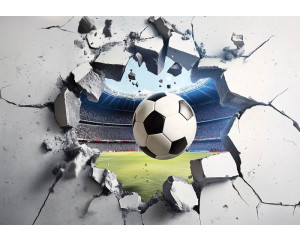 Fotobehang met drie dinosaurussen in een tropisch groen oerwoud, met palmbomen en varens op de voorgrond.