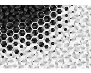 Sechseckige Muster in Silber und Metall wiederholen sich in dieser Fototapete.