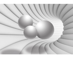 3D-Tunnel mit weißen Kugeln, abstrakte Kunst Fototapete für einen futuristischen und modernen Look.