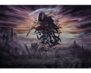 Fototapete eines Skeletts mit Alchemie und der Aufschrift "A Tithe to Hell".