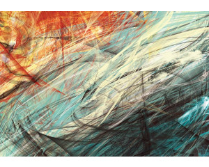 Abstrakte Fototapete mit modernen Bildelementen und lebendigen Pinselstrichen, perfekt für eine künstlerische Atmosphäre.