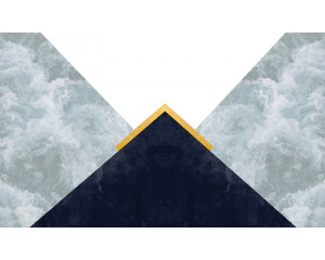 Abstrakte Fototapete mit Dreiecken und Wolken für einen modernen Look.