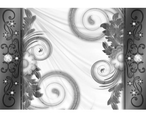 Abstrakte Blumen, dargestellt auf einer Fototapete mit geometrischen Formen und moderner Kunst.