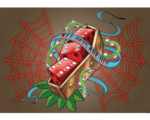 Fototapete der Würfelalchemie mit dem Thema "Alle Wetten sind verloren", ideal für ein dunkles Zimmer.