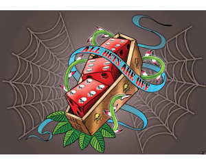 Alchemie-Graffiti mit silbernen Würfeln, Fototapete mit geheimnisvollem und hartem Look.