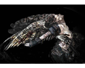 Weiblicher Totenkopf und Alchemie-Kunst, Fototapete mit einer dunklen, gotischen Atmosphäre.