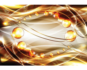 Abstrakte, bernsteinfarbene Fototapete in Gold und Silber mit künstlerischem und luxuriösem Look für moderne Innenräume.