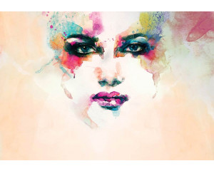 Aquarellgesicht auf einer Fototapete, abstraktes Kunstwerk mit bunter Farbe und Hauptbild.