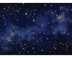 Ein Fototapete mit einem Aquarell-Sternenhimmel, bei dem tiefblaue und violette Töne in sanften Farbverläufen mit funkelnden Sternen verschmelzen.