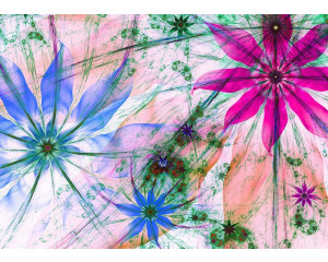 Fototapete mit einer künstlerischen Blumenmalerei.