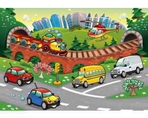 Fototapete mit bunten Autos für Kinder.