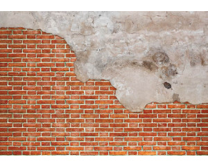 Fototapete von Ziegelwänden mit Beton und Rottönen.