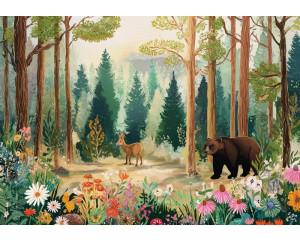 Fotobehang met tropische bladeren in groene tinten tegen een lichte achtergrond.