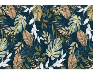 Tropische Blätter von Dschungelpflanzen erwachen auf dieser Fototapete mit einem üppigen und grünen Look zum Leben.