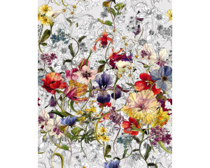 Abstrakte Blumen und Pflanzen werden auf dieser künstlerischen Fototapete zum Leben erweckt, ideal für einen modernen, einzigartigen Raum.