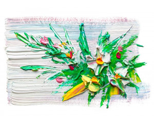 Fototapete mit Blumen in einem abstrakten Gemälde, in buntem Kunststil.