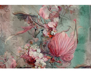 Fototapete mit Blumen in einem Gemälde, das in einer künstlerischen Komposition dargestellt ist.