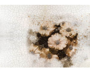 Fototapete mit Blumen mit 3D-Effekt, die aus der Betonwand hervorzugehen scheinen, modern und stilvoll mit einer rauen Textur.